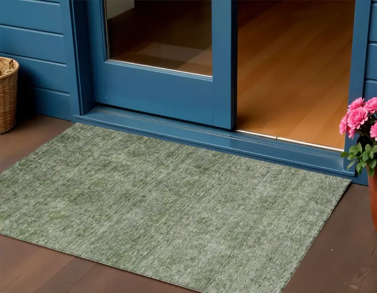 3' X 5' Olive Green And Beige Floral Washable Indoor Outdoor Area Rug