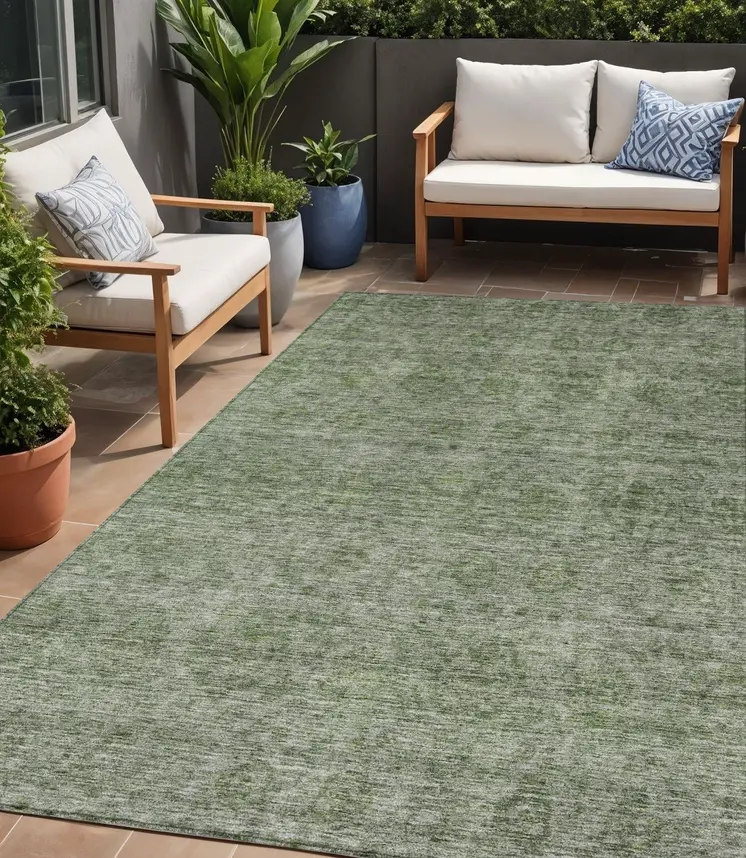 5' X 8' Olive Green And Beige Floral Washable Indoor Outdoor Area Rug