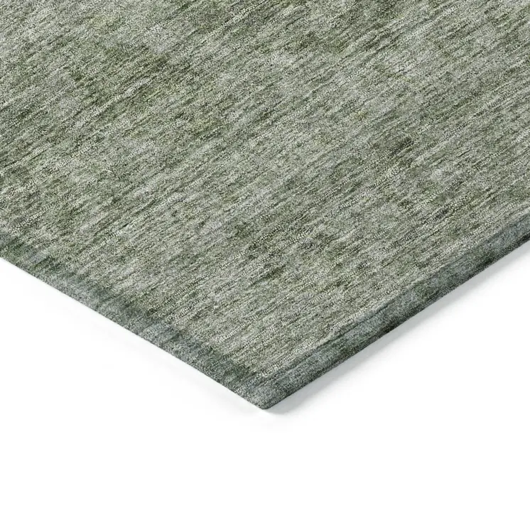 8' X 10' Olive Green And Beige Floral Washable Indoor Outdoor Area Rug