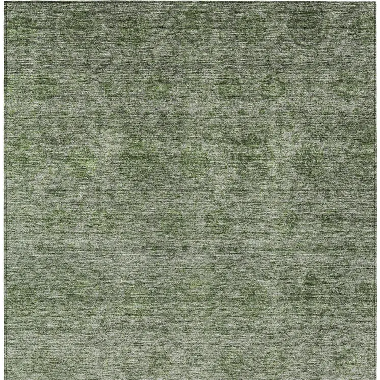 9' X 12' Olive Green And Beige Floral Washable Indoor Outdoor Area Rug