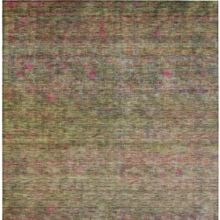 3' X 5' Artichoke Green And Hot Pink Floral Washable Indoor Outdoor Area Rug
