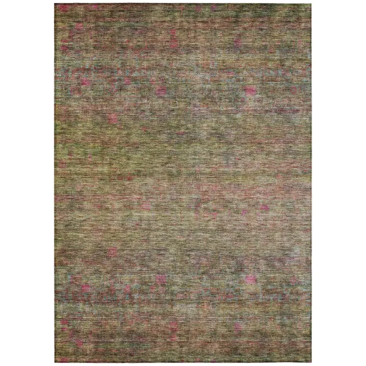 3' X 5' Artichoke Green And Hot Pink Floral Washable Indoor Outdoor Area Rug
