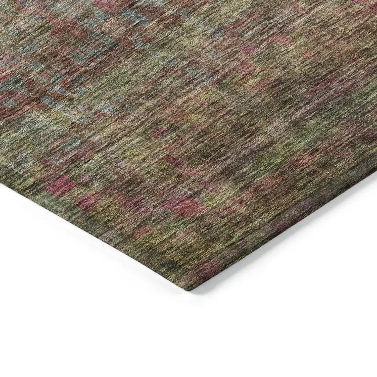 3' X 5' Artichoke Green And Hot Pink Floral Washable Indoor Outdoor Area Rug