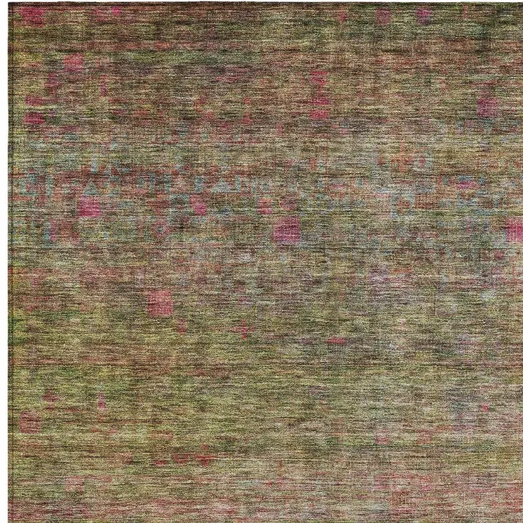 5' X 8' Artichoke Green And Hot Pink Floral Washable Indoor Outdoor Area Rug