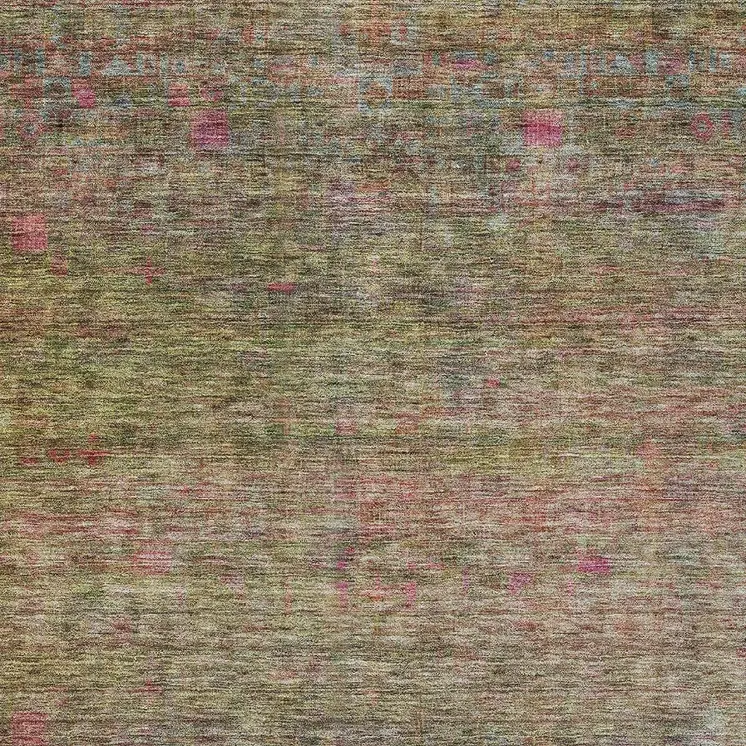 10' X 14' Artichoke Green And Hot Pink Floral Washable Indoor Outdoor Area Rug