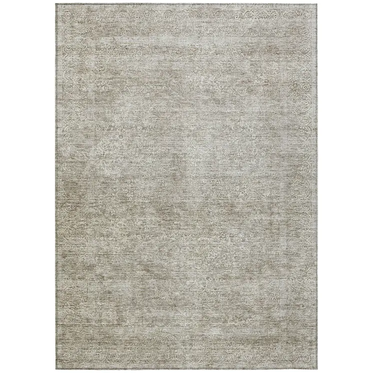5' X 8' Linen And Gray Floral Washable Indoor Outdoor Area Rug