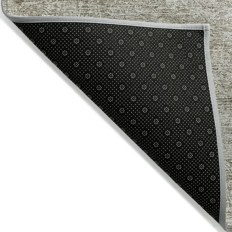 5' X 8' Linen And Gray Floral Washable Indoor Outdoor Area Rug