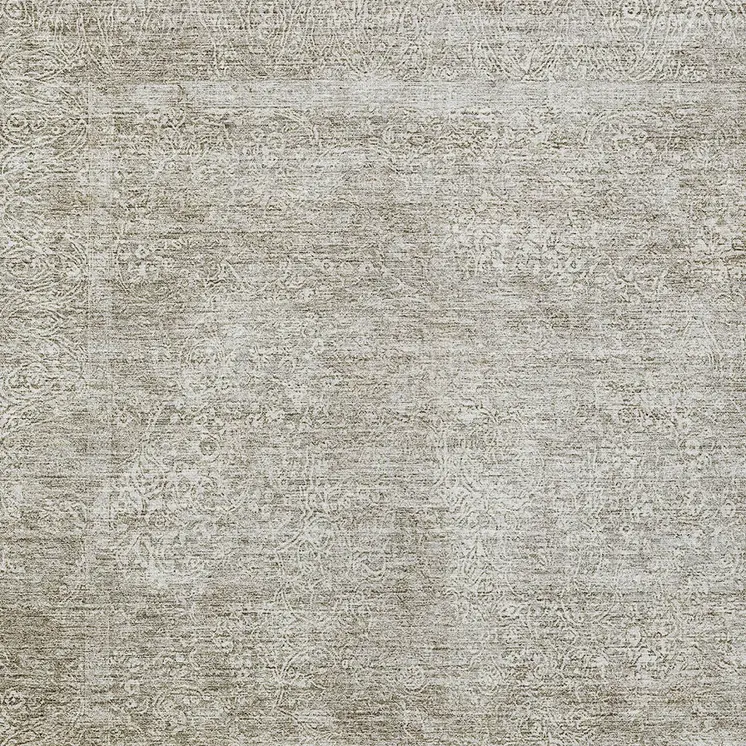 5' X 8' Linen And Gray Floral Washable Indoor Outdoor Area Rug