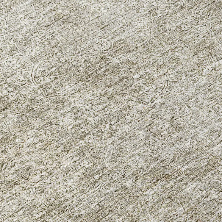 8' Linen And Gray Round Floral Washable Indoor Outdoor Area Rug