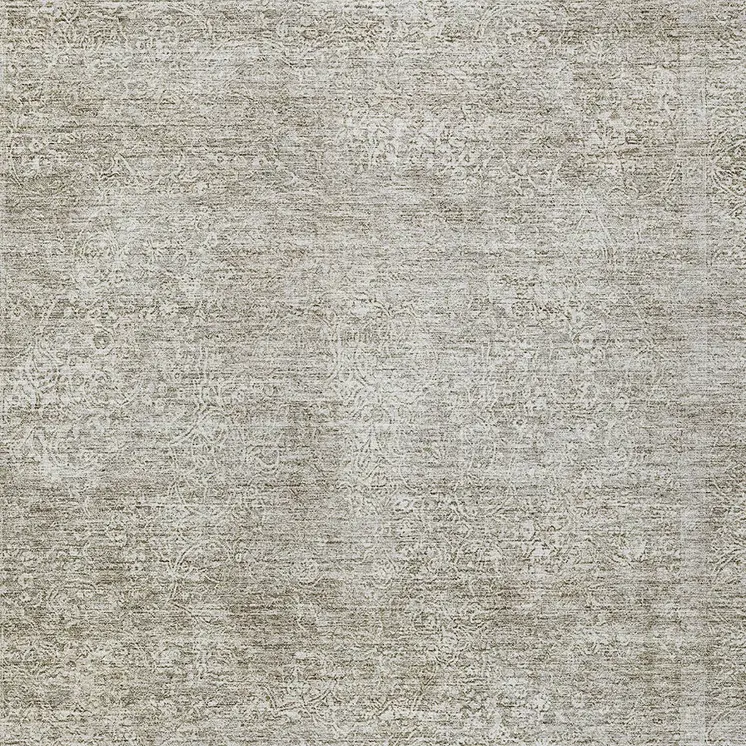 10' X 14' Linen And Gray Floral Washable Indoor Outdoor Area Rug