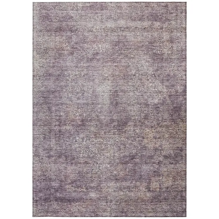3' X 5' Plum And Lavender Floral Washable Indoor Outdoor Area Rug