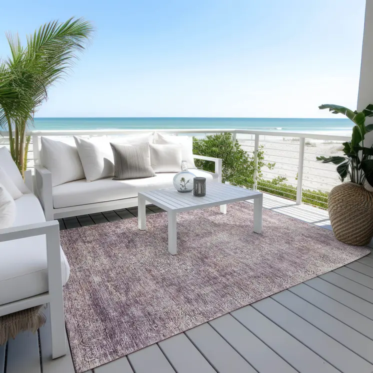 3' X 5' Plum And Lavender Floral Washable Indoor Outdoor Area Rug