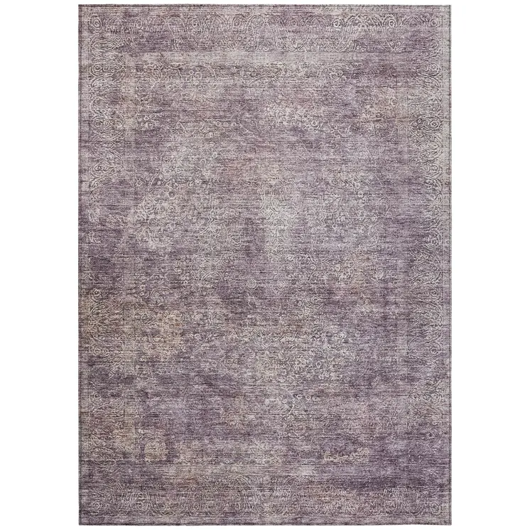 3' X 5' Plum And Lavender Floral Washable Indoor Outdoor Area Rug