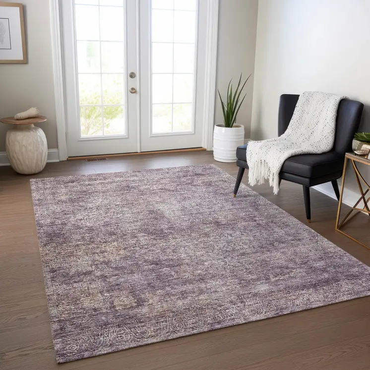 3' X 5' Plum And Lavender Floral Washable Indoor Outdoor Area Rug