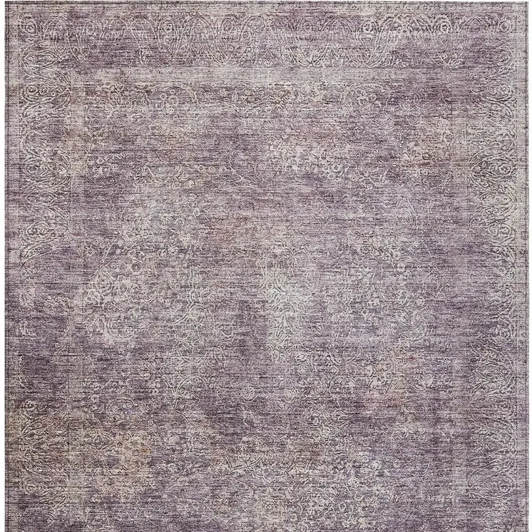 5' X 8' Plum And Lavender Floral Washable Indoor Outdoor Area Rug