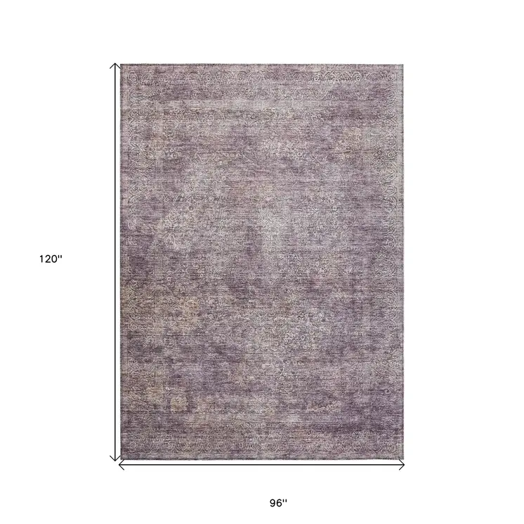 8' X 10' Plum And Lavender Floral Washable Indoor Outdoor Area Rug