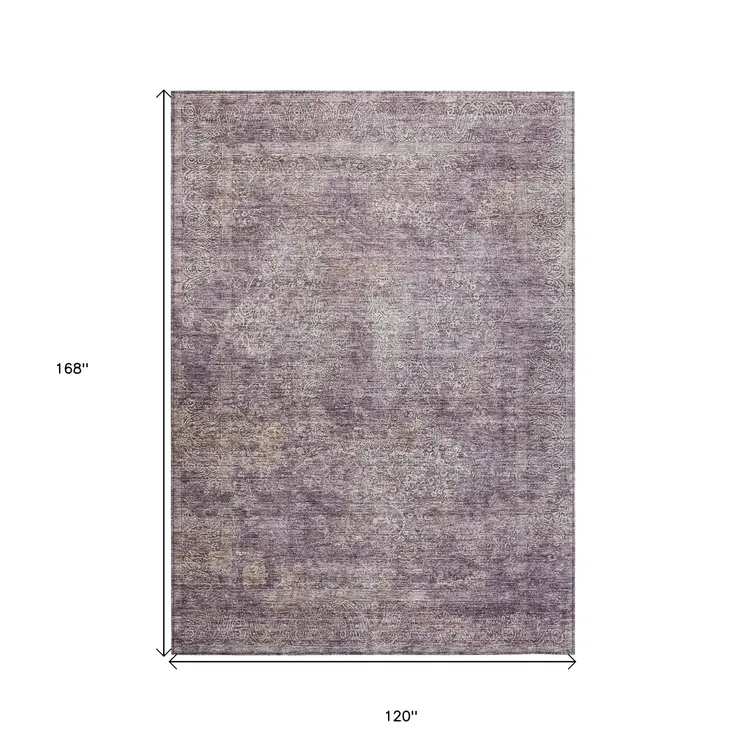 10' X 14' Plum And Lavender Floral Washable Indoor Outdoor Area Rug