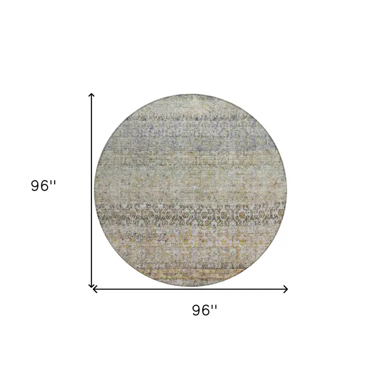 8' Blue Green And Gold Round Floral Washable Indoor Outdoor Area Rug