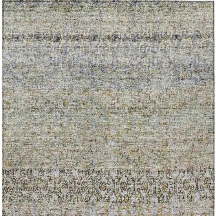 8' X 10' Blue Green And Gold Floral Washable Indoor Outdoor Area Rug
