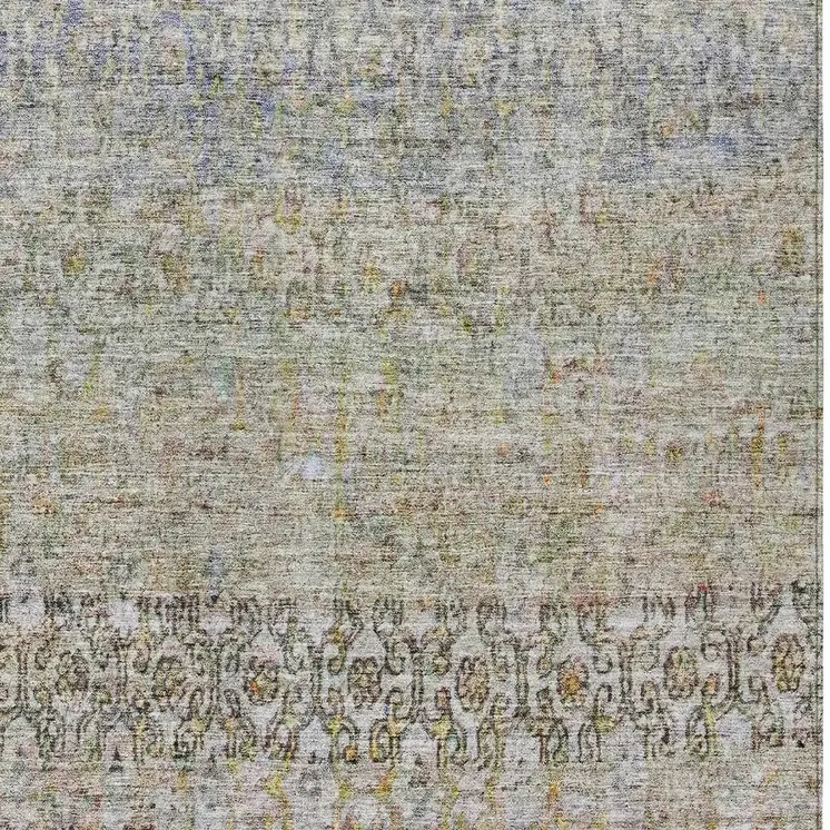 8' X 10' Blue Green And Gold Floral Washable Indoor Outdoor Area Rug
