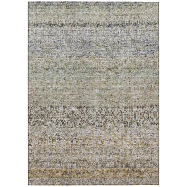 10' X 14' Blue Green And Gold Floral Washable Indoor Outdoor Area Rug