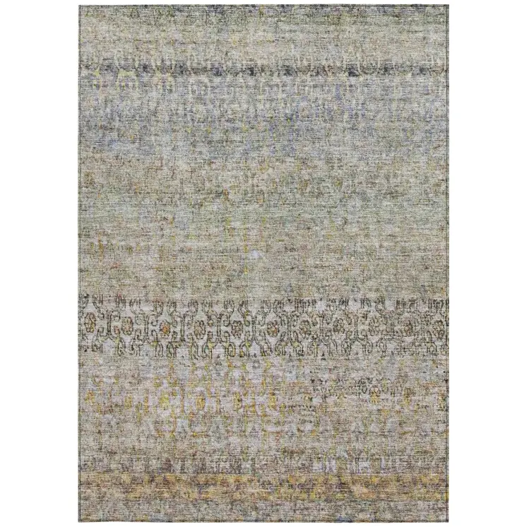 10' X 14' Blue Green And Gold Floral Washable Indoor Outdoor Area Rug