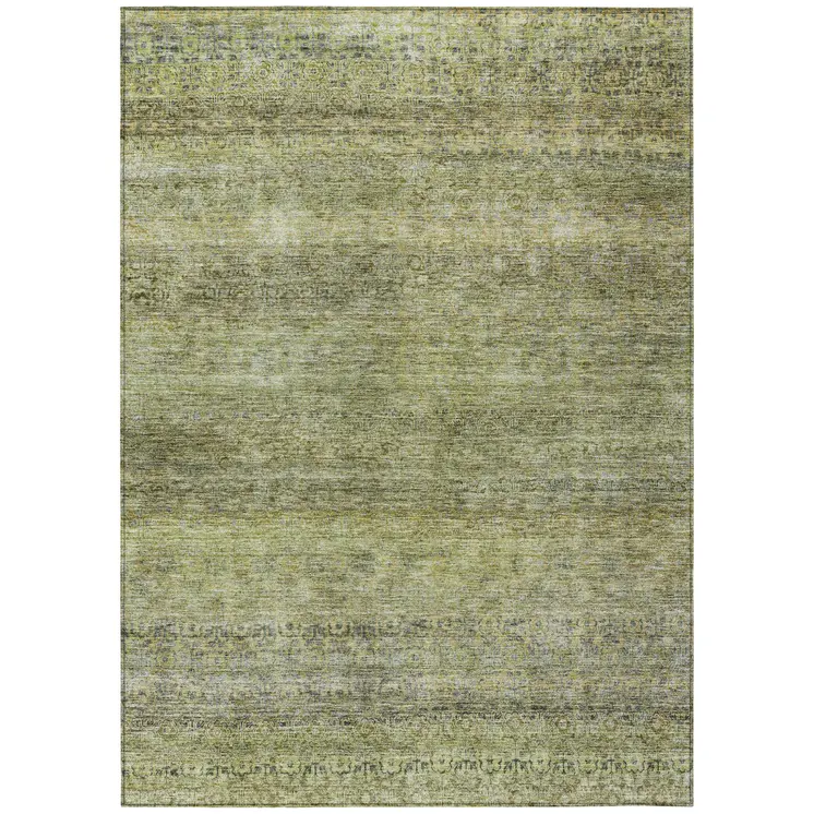 3' X 5' Artichoke Green Brown And Gray Striped Washable Indoor Outdoor Area Rug