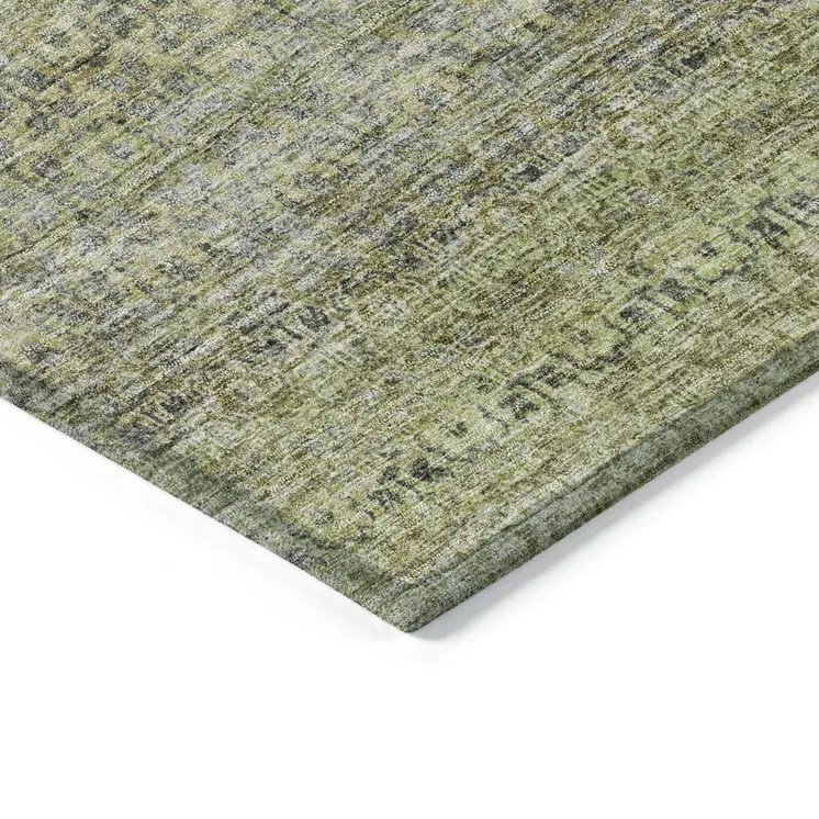 3' X 5' Artichoke Green Brown And Gray Striped Washable Indoor Outdoor Area Rug
