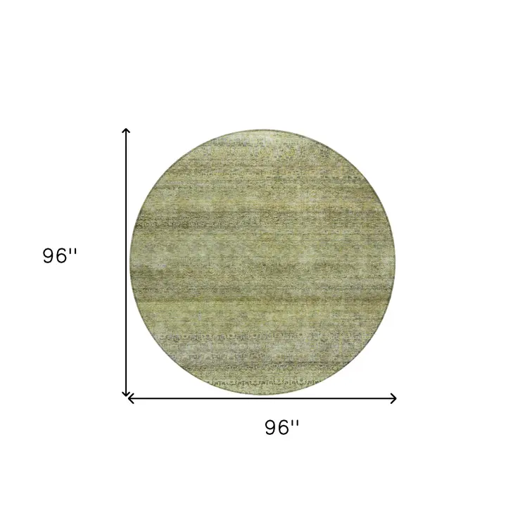 8' Artichoke Green Brown And Gray Round Striped Washable Indoor Outdoor Area Rug