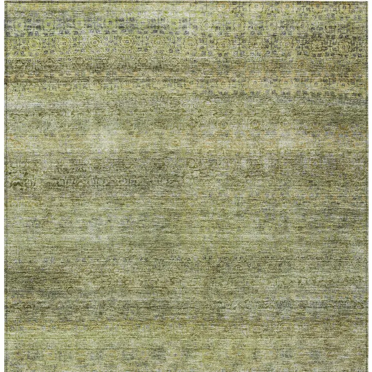 8' X 10' Artichoke Green Brown And Gray Striped Washable Indoor Outdoor Area Rug
