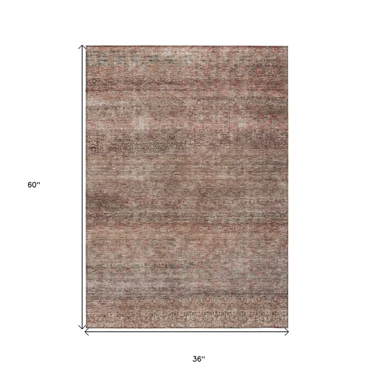 3' X 5' Coral And Black Striped Washable Indoor Outdoor Area Rug