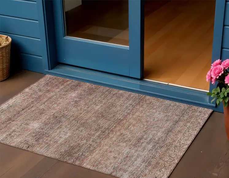 3' X 5' Coral And Black Striped Washable Indoor Outdoor Area Rug