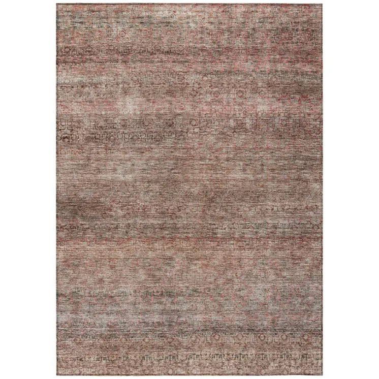 3' X 5' Coral And Black Striped Washable Indoor Outdoor Area Rug