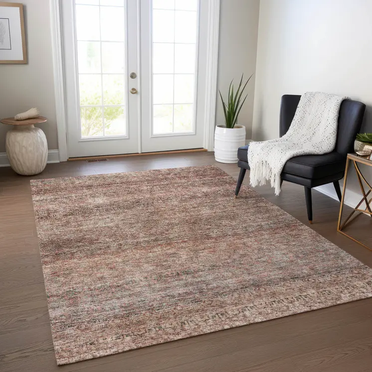 3' X 5' Coral And Black Striped Washable Indoor Outdoor Area Rug
