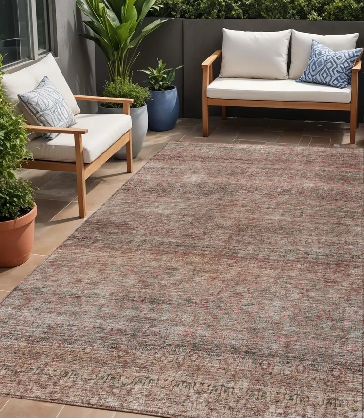 5' X 8' Coral And Black Striped Washable Indoor Outdoor Area Rug