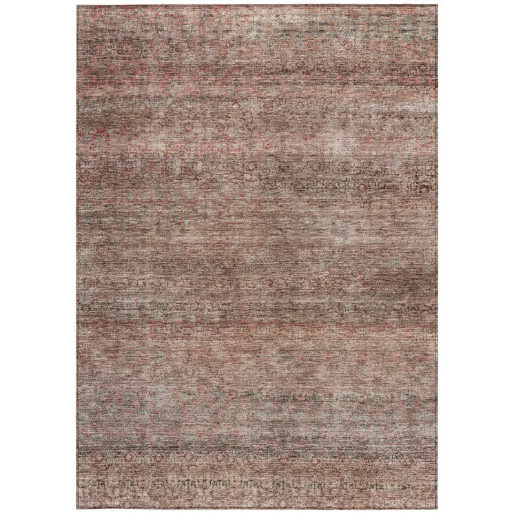 9' X 12' Coral And Black Striped Washable Indoor Outdoor Area Rug