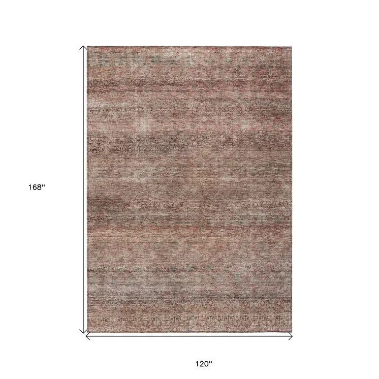 10' X 14' Coral And Black Striped Washable Indoor Outdoor Area Rug