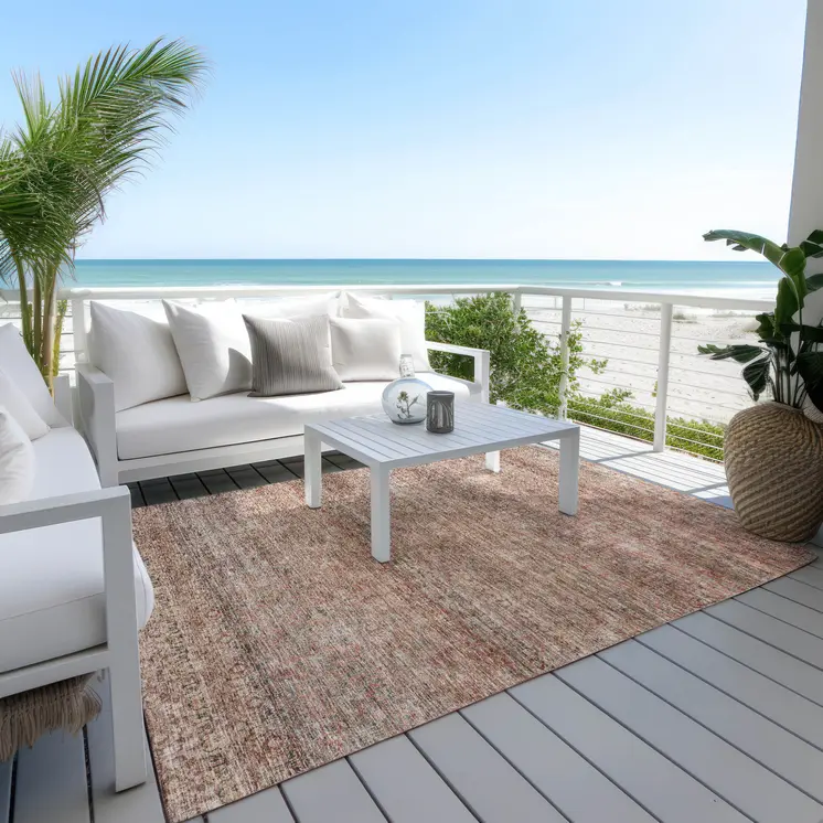 10' X 14' Coral And Black Striped Washable Indoor Outdoor Area Rug