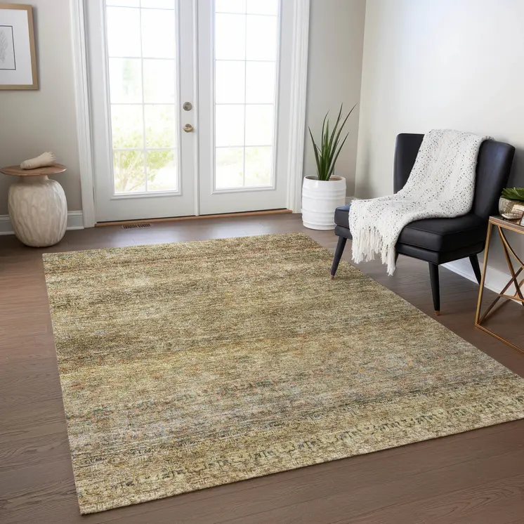 5' X 8' Wheat And Brown Striped Washable Indoor Outdoor Area Rug