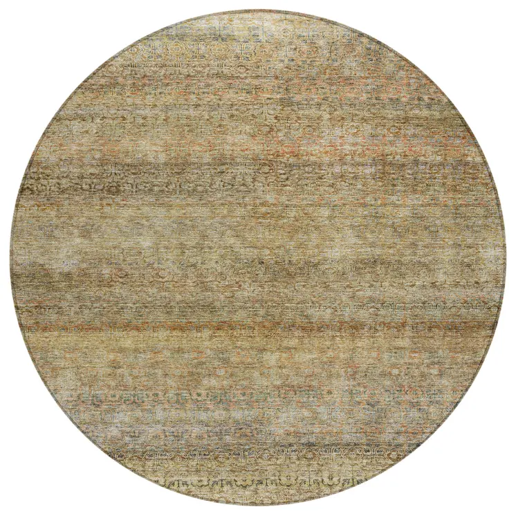 8' Wheat And Brown Round Striped Washable Indoor Outdoor Area Rug