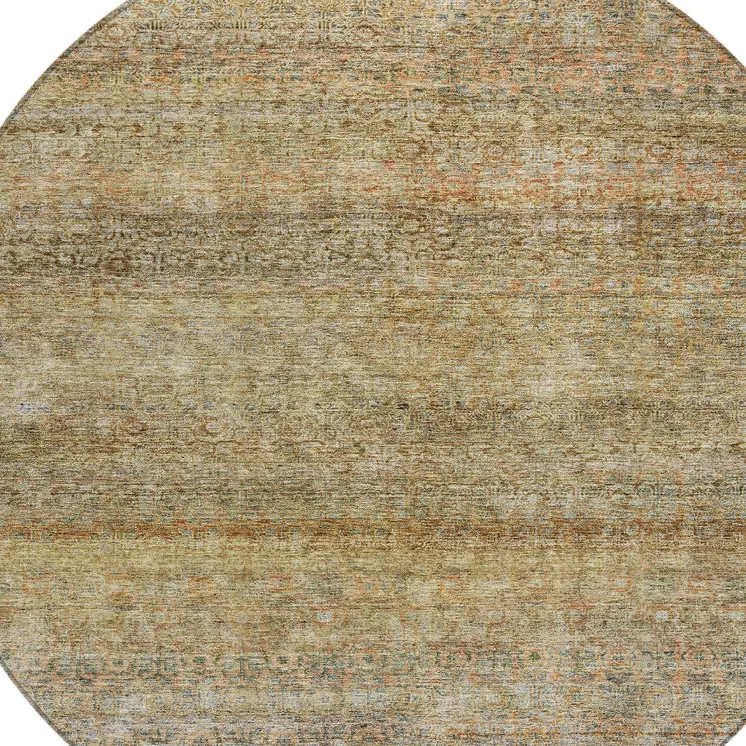 8' Wheat And Brown Round Striped Washable Indoor Outdoor Area Rug