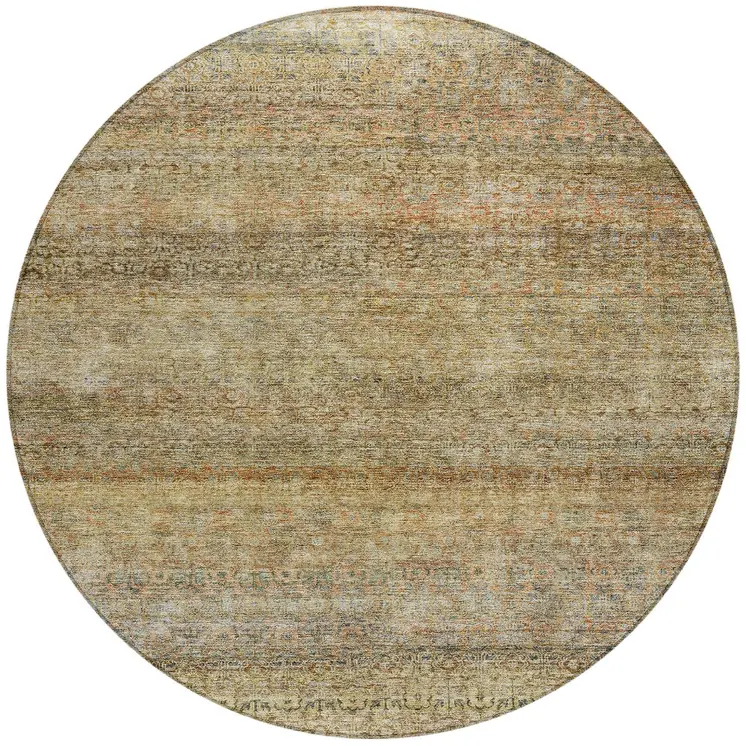8' Wheat And Brown Round Striped Washable Indoor Outdoor Area Rug