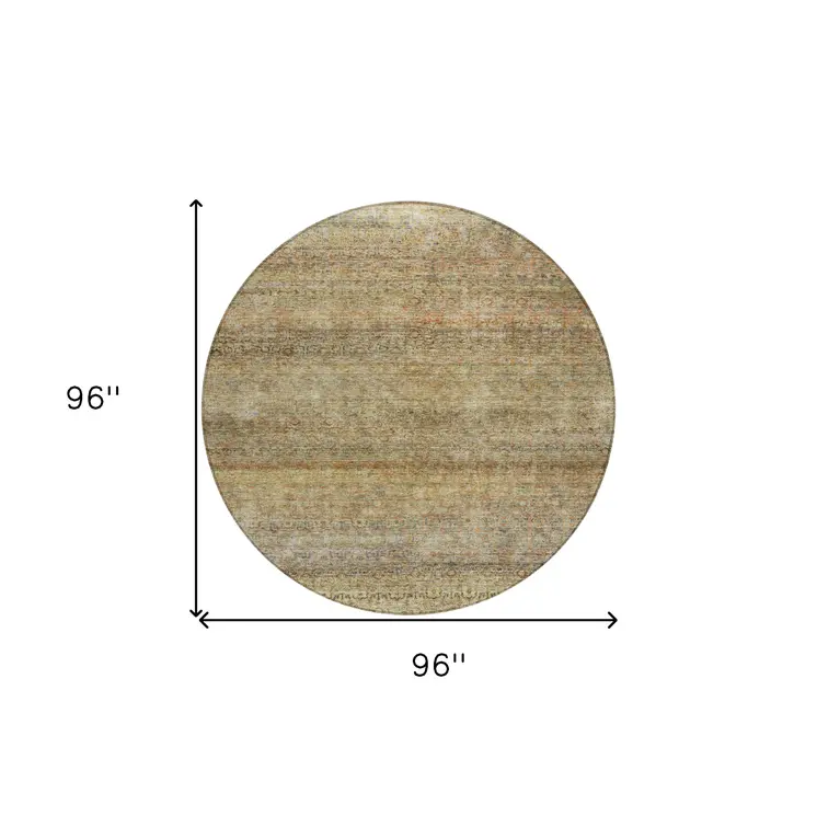 8' Wheat And Brown Round Striped Washable Indoor Outdoor Area Rug