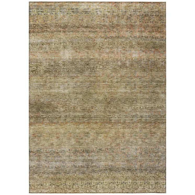 9' X 12' Wheat And Brown Striped Washable Indoor Outdoor Area Rug