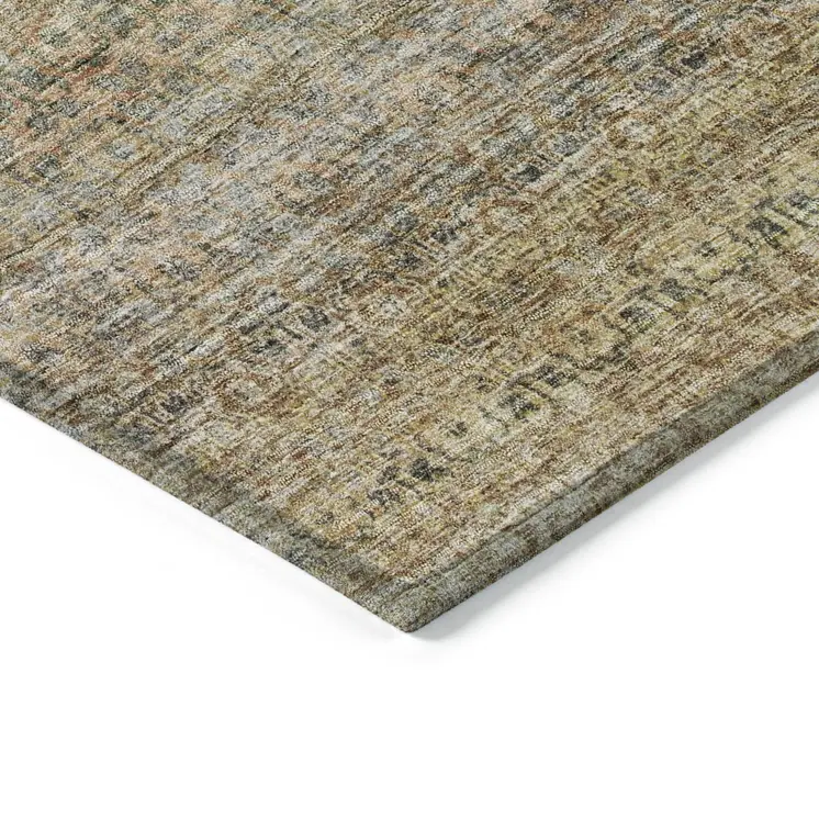 9' X 12' Wheat And Brown Striped Washable Indoor Outdoor Area Rug
