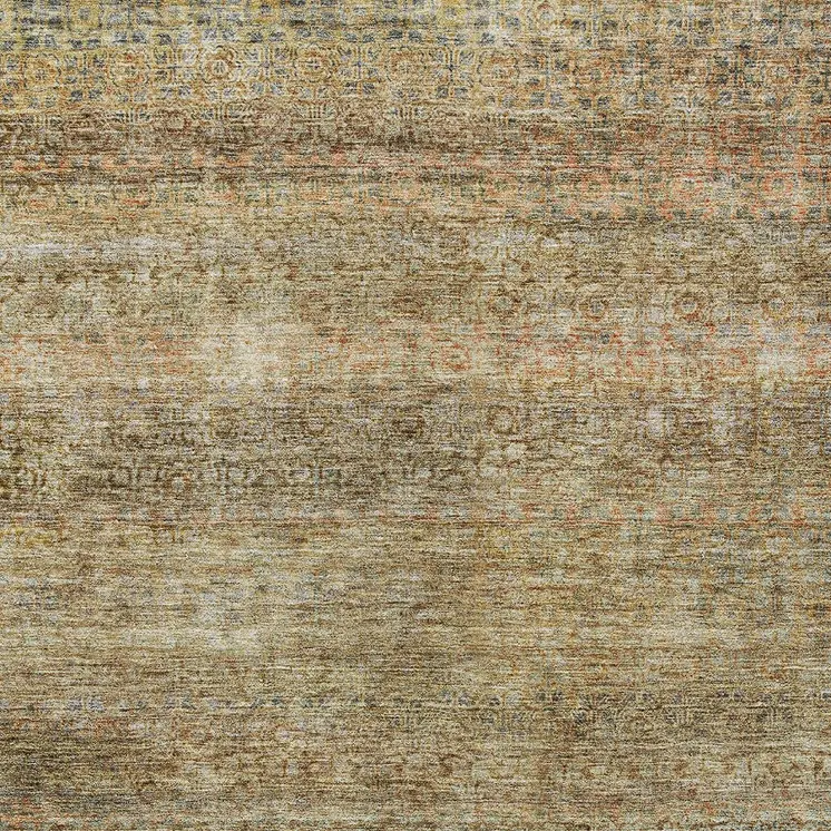 9' X 12' Wheat And Brown Striped Washable Indoor Outdoor Area Rug
