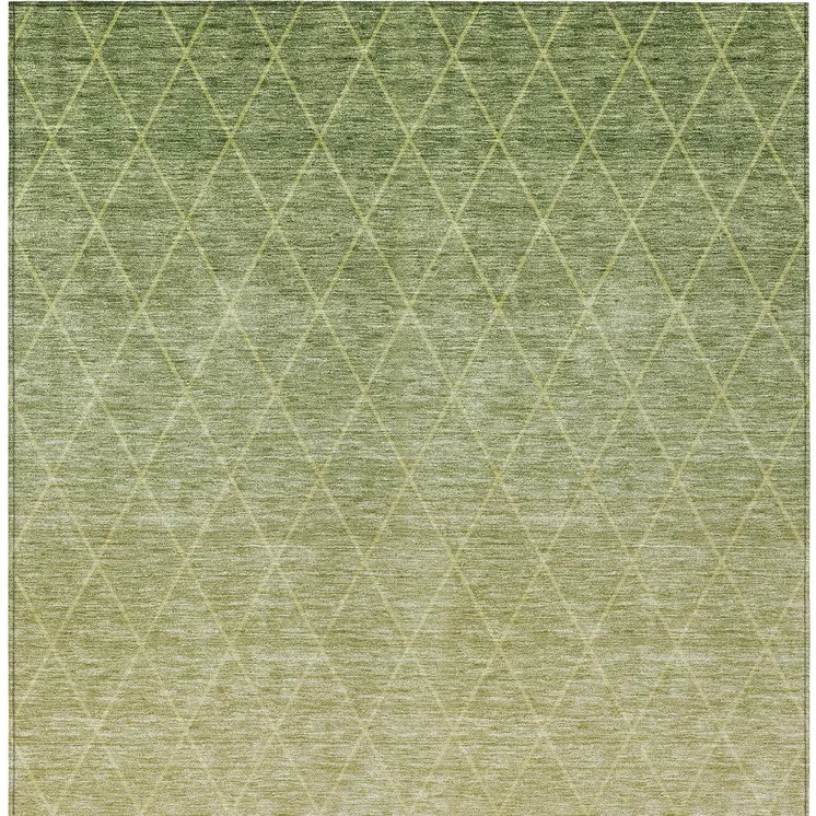 3' X 5' Artichoke Green And Beige Geometric Washable Indoor Outdoor Area Rug