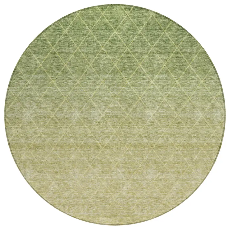 8' Artichoke Green And Beige Round Geometric Washable Indoor Outdoor Area Rug