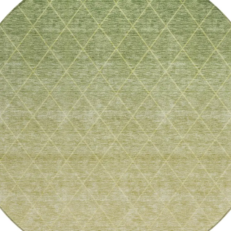 8' Artichoke Green And Beige Round Geometric Washable Indoor Outdoor Area Rug