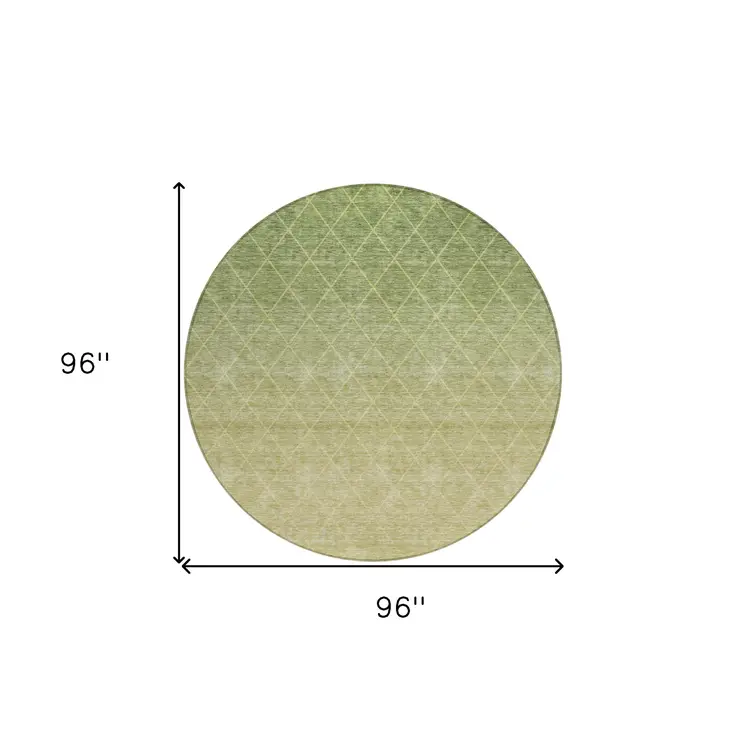 8' Artichoke Green And Beige Round Geometric Washable Indoor Outdoor Area Rug